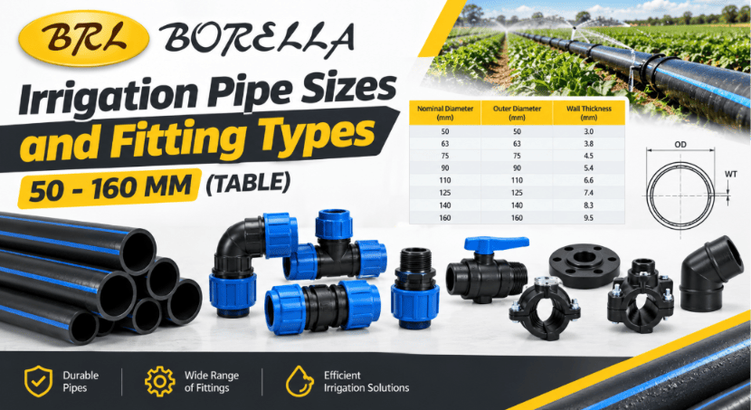 SULAMA BORUSU ÖLÇÜLERİ VE FİTTİNGS ÇEŞİTLERİ: 50-160 MM (TABLO)